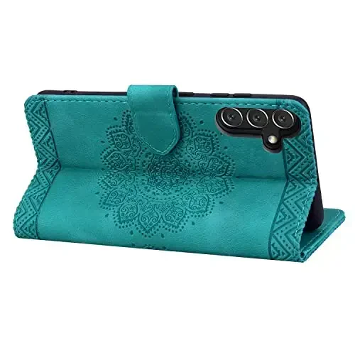 Rosbtib Samsung Galaxy S25 / Galaxy S24 uchun Flip Case, chidamli PU teri hamyon kartalar uchun himoya qopqog'i Galaxy S25 / S24 - Mandala Yashil - 3