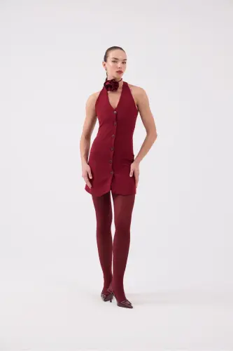 Rose Accessory Halter Neck Buttoned Mini Becca Dress - 3