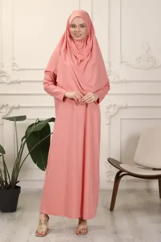 Rose Ash One Piece Easy-to-Wear Self-Hijab Prayer Dress-Rose Ash - 3