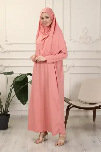 Rose Ash One Piece Easy-to-Wear Self-Hijab Prayer Dress-Rose Ash - 6