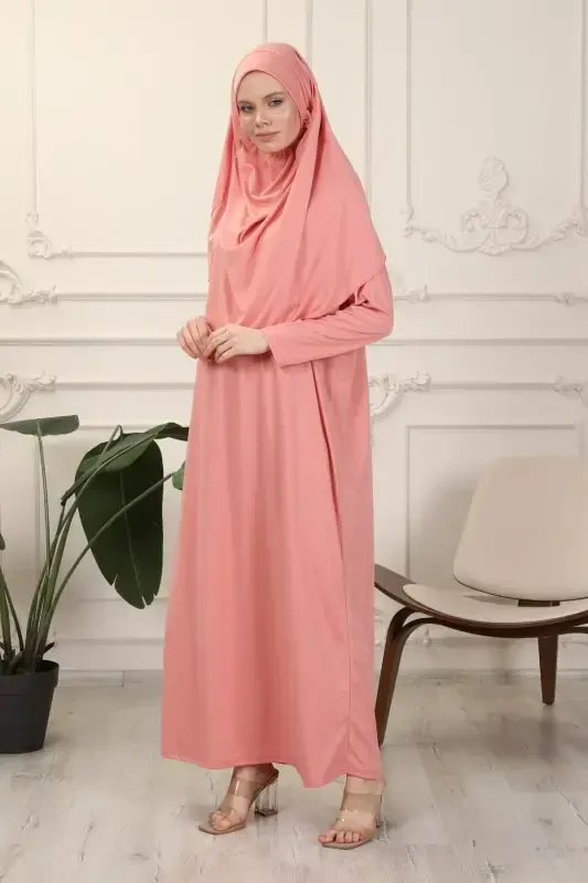 Rose Ash One Piece Easy-to-Wear Self-Hijab Prayer Dress-Rose Ash - 6