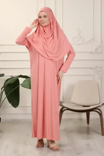 Rose Ash One Piece Easy-to-Wear Self-Hijab Prayer Dress-Rose Ash - 7