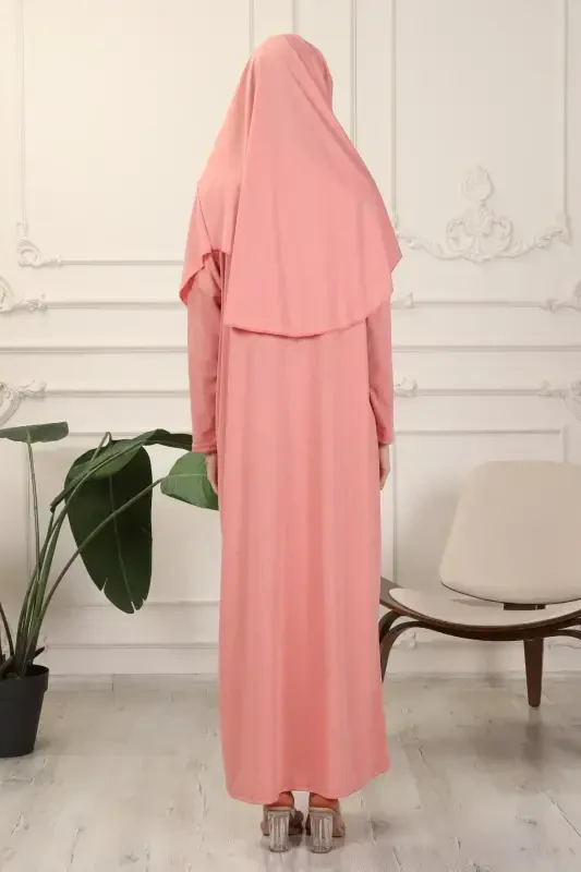 Rose Ash One Piece Easy-to-Wear Self-Hijab Prayer Dress-Rose Ash - 8