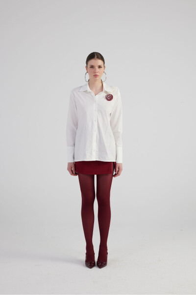 Rose Detail Poplin Madison Shirt White - 4