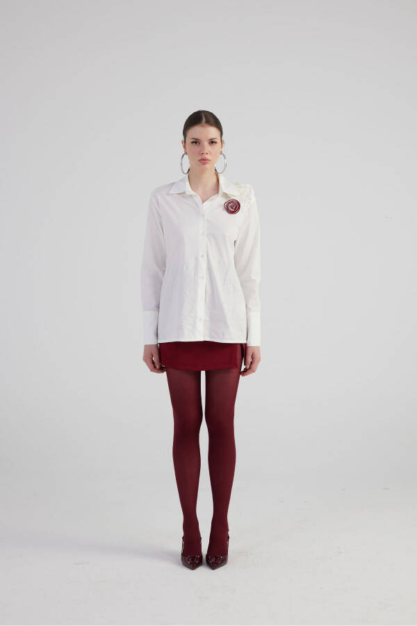 Rose Detail Poplin Madison Shirt White - 4