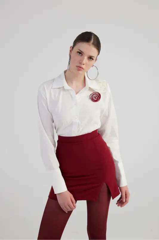 Rose Detail Poplin Madison Shirt White - 4