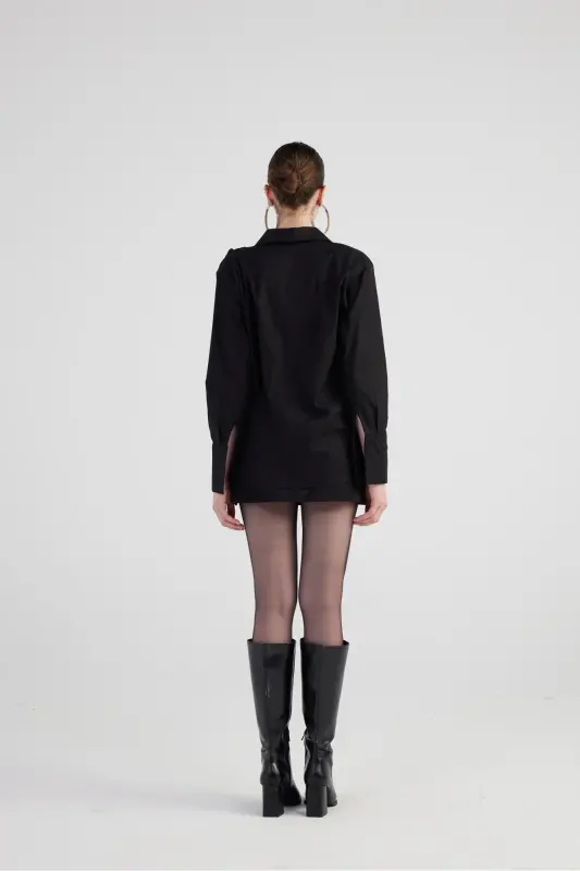Rose Detailed Poplin Madison Shirt Black - 6