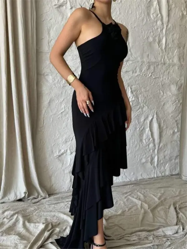 ROSE DRESS ASYMMETRIC LAYERED - Black - BÜYÜKBEDENIZ