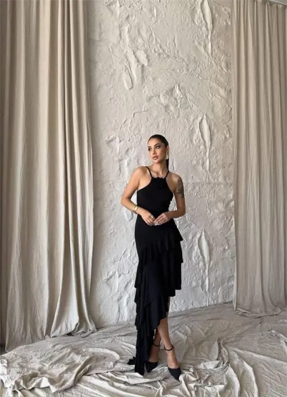 ROSE DRESS ASYMMETRIC LAYERED - Black - 4