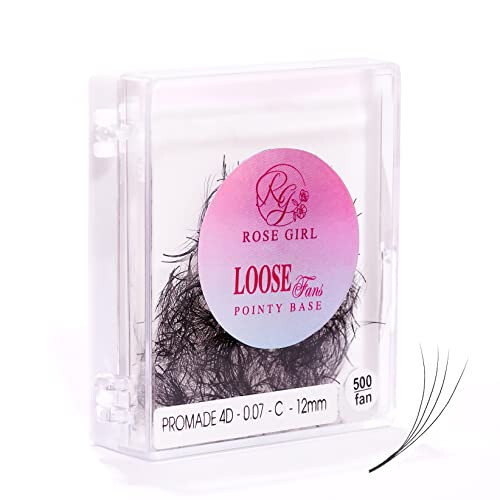 ROSE GIRL Loose Premade Fans - Natural Look Handmade Volume Eyelashes From 3D To 16D - C CC D DD Curl - False Lashes Extensions - Thickness 0.03~0.1 mm - 8~20 mm Length (4D-0.07-C (12mm)) - 1