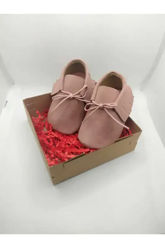 Rose Gold Suede Leather Baby Girl Moccasin Booties-ROSE GOLD - 1
