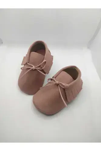 Rose Gold Suede Leather Baby Girl Moccasin Booties-ROSE GOLD - MODAZONE (1)