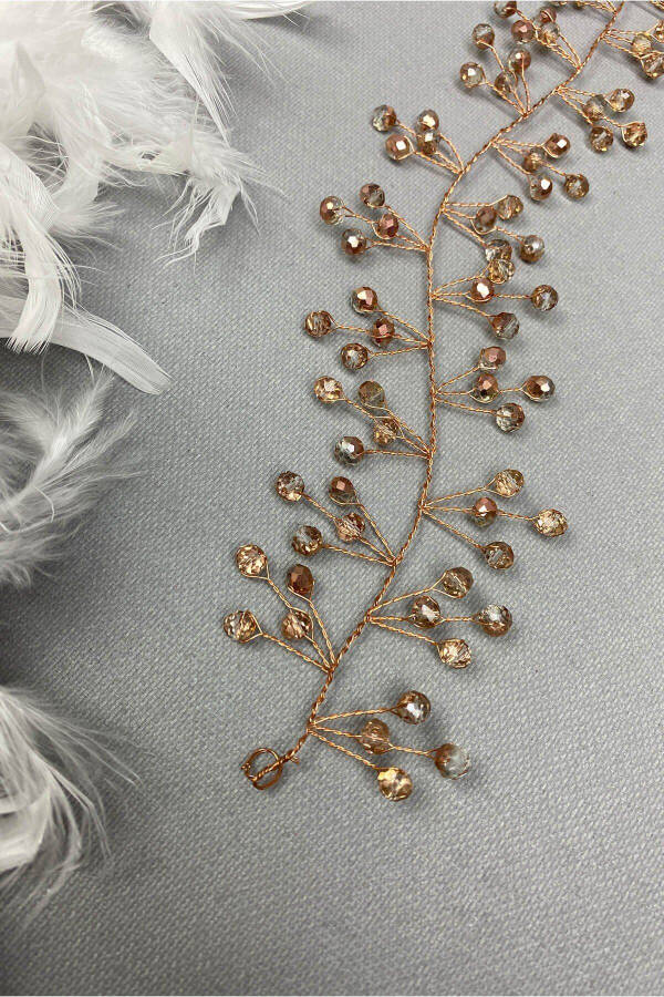 Rose Gold Vella Beaded Bridal Crown Hair Accessory - 4