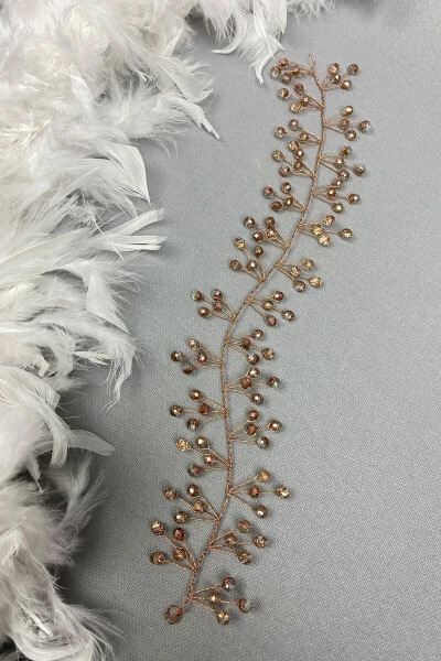 Rose Gold Vella Beaded Bridal Crown Hair Accessory - HAYALPEREST BONCUK