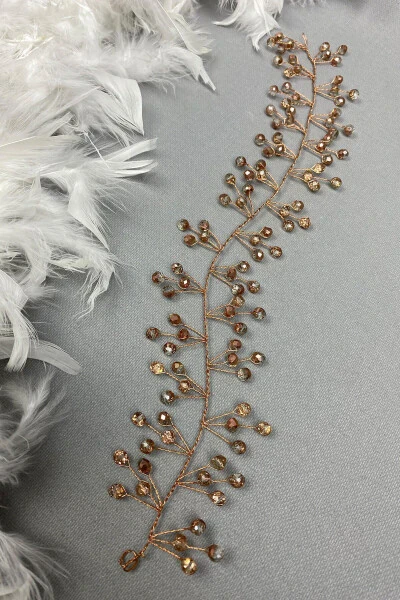 Rose Gold Vella Beaded Bridal Crown Hair Accessory - HAYALPEREST BONCUK (1)