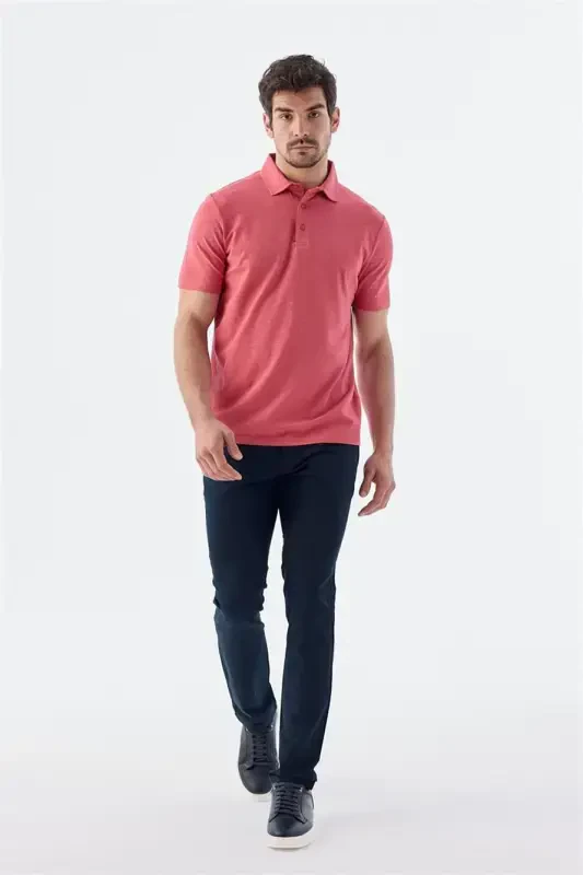 Rose Pink Button Detailed Slim Fit Polo T-Shirt - 2