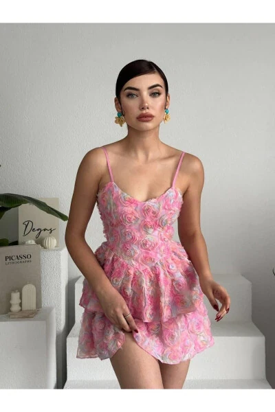 Rose print floral strap mini dress - 3