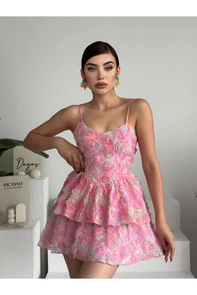 Rose print floral strap mini dress - 4