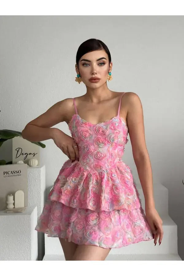 Rose print floral strap mini dress - 4