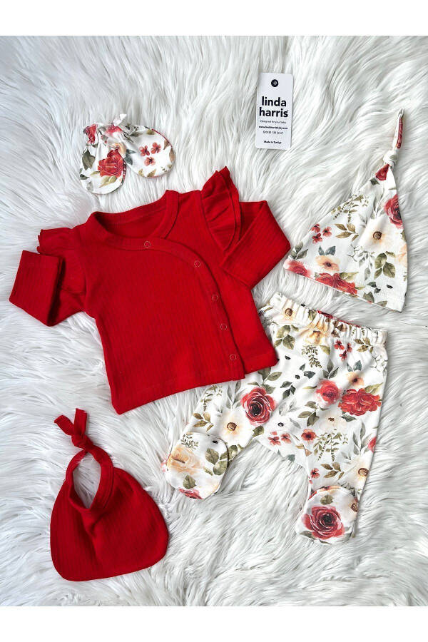 Rose Red 5-Piece Newborn Baby Girl Hospital Discharge Set - 1