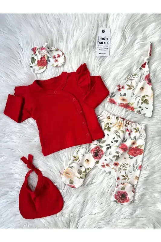 Rose Red 5-Piece Newborn Baby Girl Hospital Discharge Set - LINDA HARRIS