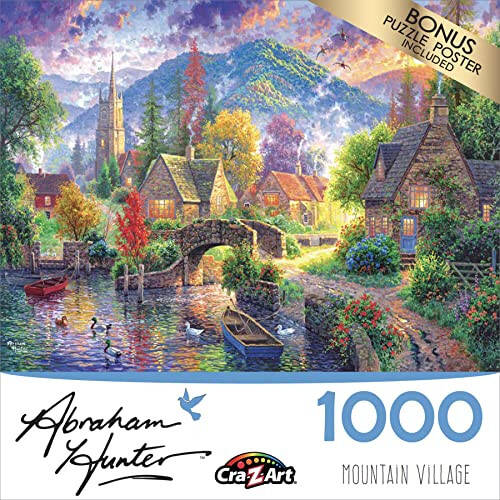 RoseArt - Abraham Hunter - Mountain Village - 1000 Piece Jigsaw Puzzle for Adults - 4