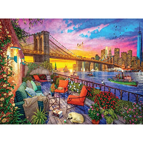 RoseArt - Kodak Premium Mantar - Manhattan Balkon Günbatımı - 1000 Parça Yetişkinler İçin Yapboz - 1