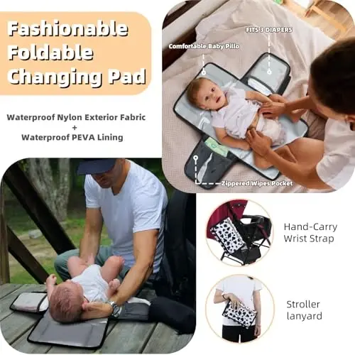 ROSEGIN Diaper Bag Backpack with Changing Pad, Pacifier Case, Baby Bag for Boy Girl Toddler - Large, Stylish, Waterproof Travel Quilted Diaper Bag for Mom - Baby Shower Registry - Cow - 5