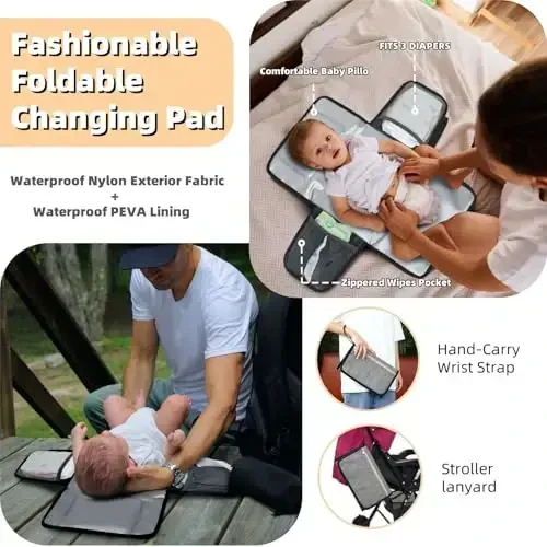 ROSEGIN Baby Diaper Bag Backpack with Changing Pad, Pacifier Case, for Boy Girl Toddler - Large, Stylish, Waterproof Travel Quilted Diaper Bag for Mom - Baby Shower Gifts - Grey - 5