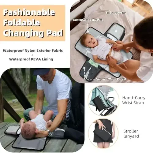 ROSEGIN Baby Diaper Bag Backpack with Changing Pad, Pacifier Case, for Boy Girl Toddler - Large, Stylish, Waterproof Travel Quilted Diaper Bag for Mom - Black/White - 5