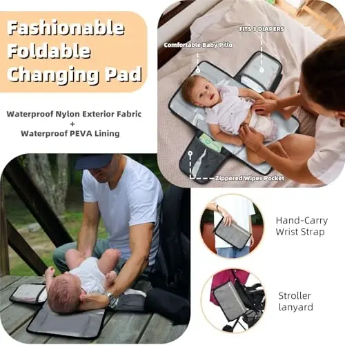 ROSEGIN Baby Diaper Bag Backpack with Changing Pad, Pacifier Case, for Boy Girl Toddler - Large, Stylish, Waterproof Travel Quilted Diaper Bag for Mom - Baby Shower Gifts - Grey - 5