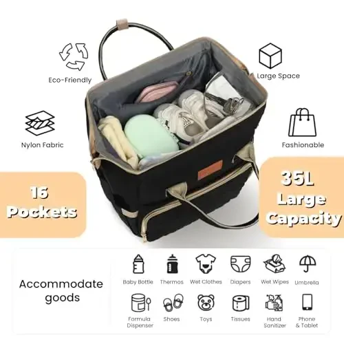 ROSEGIN Diaper Bag Backpack with Changing Pad Pacifier Case, Baby Bag for Boy Girl Toddler - Large,Stylish, Waterproof Travel Quilted Diaper Bag for Mom - Baby Shower Gifts, Black - 1