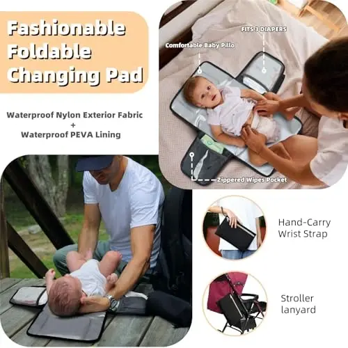 ROSEGIN Diaper Bag Backpack with Changing Pad Pacifier Case, Baby Bag for Boy Girl Toddler - Large,Stylish, Waterproof Travel Quilted Diaper Bag for Mom - Baby Shower Gifts, Black - 4