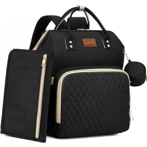 ROSEGIN Diaper Bag Backpack with Changing Pad Pacifier Case, Baby Bag for Boy Girl Toddler - Large,Stylish, Waterproof Travel Quilted Diaper Bag for Mom - Baby Shower Gifts, Black - 5