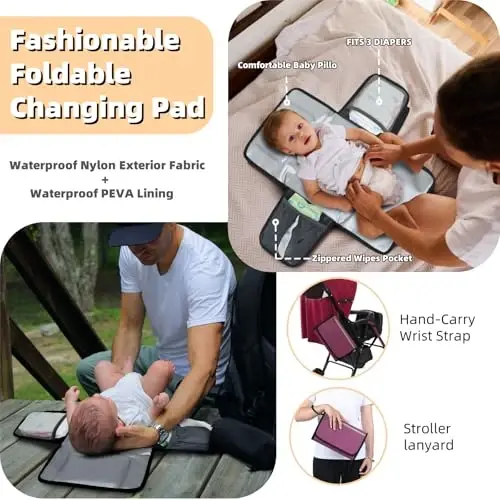 ROSEGIN Diaper Bag Backpack with Changing Pad, Pacifier Case, Baby Bag for Boy Girl Toddler - Large, Stylish, Waterproof Travel Quilted Diaper Bag for Mom - Baby Shower - Purple - 5