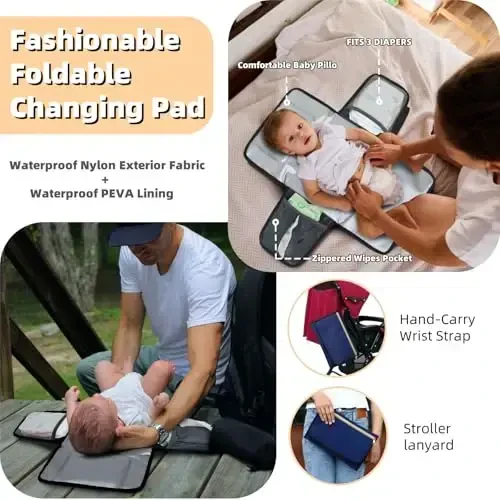 ROSEGIN памперс сумка рюкзак, ўзгартириш майдончаси билан, сўрғич ғилофи, ўғил бола қиз бола учун болалар сумкаси - Катта, замонавий, сув ўтказмайдиган саёҳат учун чокли памперс сумкаси она учун - Чақалоқларни кутиб олиш учун - Тўқ кўк - 5