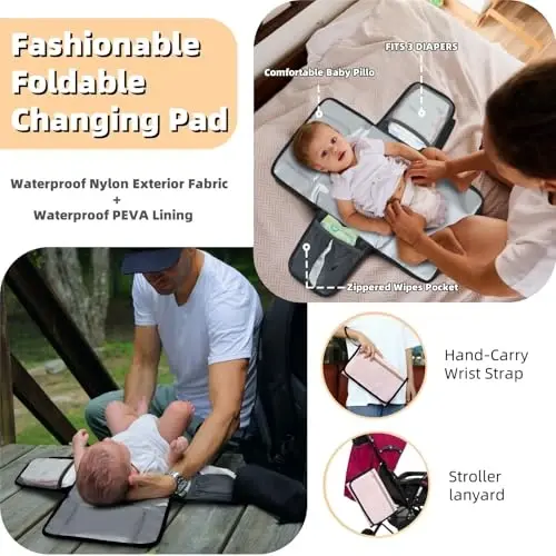 ROSEGIN Pink Diaper Bag Backpack for Baby Girls - Baby Shower Gifts for Mom, Quilted Diaper Bag with Changing Pad, Pacifier Case, Insulated Pockets, Stroller Straps, 35L Large Capacity - Cute - 5