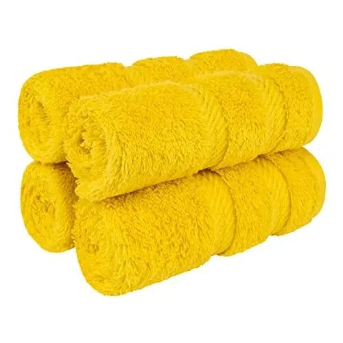 Роскошные мягкие салфетки для ванной American Soft Linen, 600 GSM, 100% хлопок, набор из 4 турецких салфеток, 13x13 дюймов, мягкие салфетки для тела и лица, желтые - AMERICAN SOFT LINEN