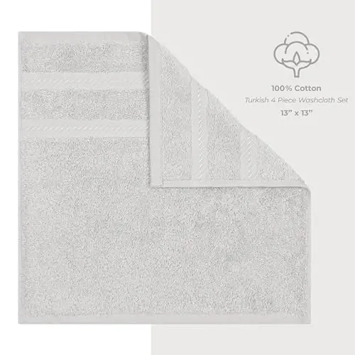 Роскошные полотенца для ванной American Soft Linen, 600 GSM 100% хлопок, набор из 4 турецких салфеток, мягкие салфетки 13x13 дюймов для тела и лица, серебристо-серые полотенца - 4