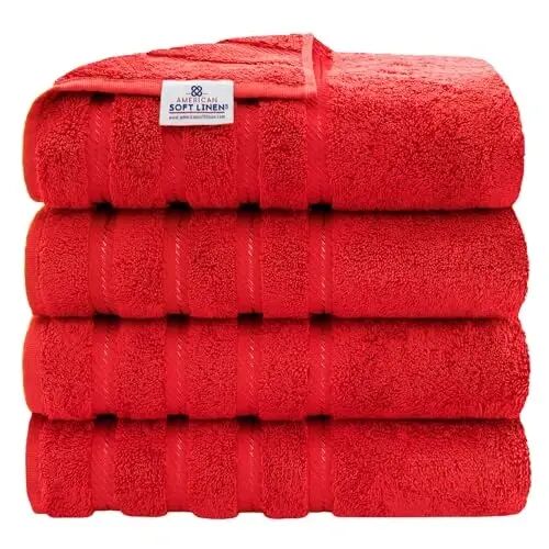 Роскошный набор из 4 банных полотенец American Soft Linen, 600 GSM, 100% турецкий хлопок для ванной, большие полотенца 27x54 дюйма, красный - AMERICAN SOFT LINEN