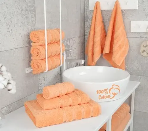 Роскошный набор из 6 полотенец American Soft Linen, 2 банных полотенца, 2 полотенца для рук, 2 салфетки, 600 г/м², 100% хлопок, турецкие полотенца для ванной, комплекты полотенец Malibu Peach - 3