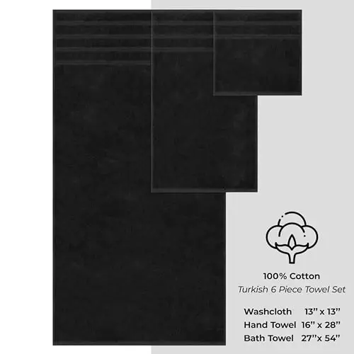 Роскошный набор из 6 полотенец American Soft Linen: 2 банных полотенца, 2 полотенца для рук, 2 салфетки, 600 GSM, 100% хлопок, турецкие полотенца для ванной, черный набор полотенец - 5