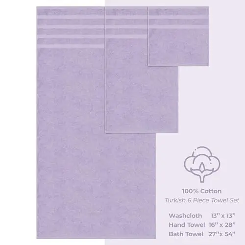 Роскошный набор из 6 предметов полотенец American Soft Linen, 2 банных полотенца, 2 полотенца для рук, 2 салфетки, 600 GSM, 100% хлопок, турецкие полотенца для ванной, лиловые наборы полотенец - 5