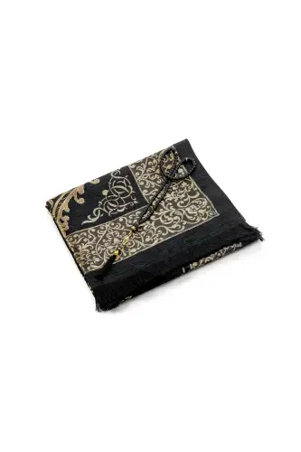 Роскошный османский шениль намазлык с четками в подарок, чёрный-чёрный - İHVAN (1)