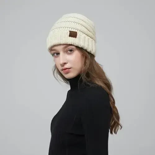 Rosoz 1&2 dona ayollar uchun qishki shlyapalar, trikotaj issiq qishki beanie shlyapalar, ayollar uchun bosh suyagi issiq qalpoqcha. - 6