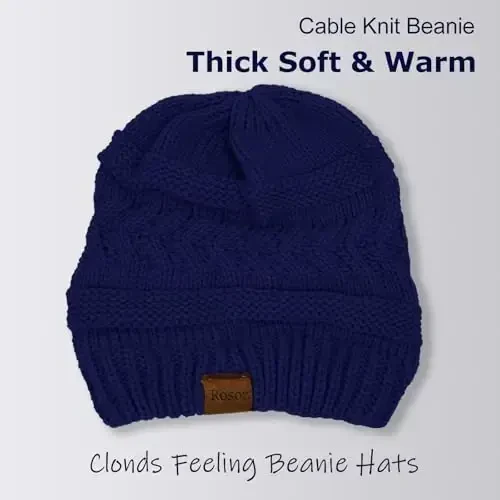 Rosoz 1&2 Packs Ayollar uchun Ponytail Beanie, Qishki iliq Beanie Tail Yumshoq cho'ziluvchan kabel trikotaj Messy High Bun Shlyapa - 3