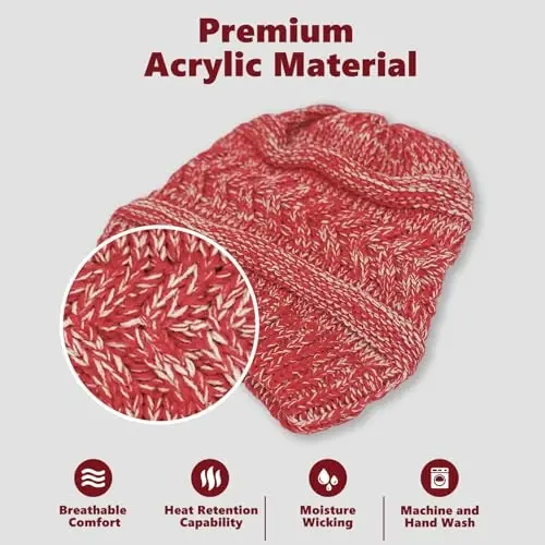Rosoz 1&2 Packs Ayollar uchun Ponytail Beanie, Qishki iliq Beanie Tail Yumshoq Stretch Cable Knit Tartibsiz Yuqori Chokili Shlyapa - 4