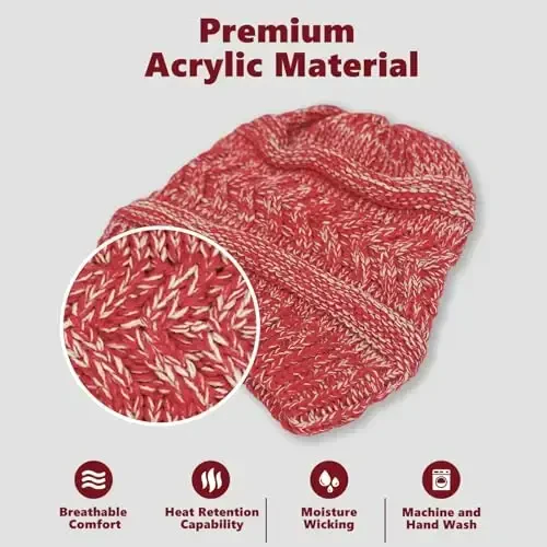 Rosoz 1&2 Packs Ayollar uchun Ponytail Beanie, Qishki iliq Beanie Tail Yumshoq Stretch Cable Knit Tartibsiz Yuqori Chokili Shlyapa - 4