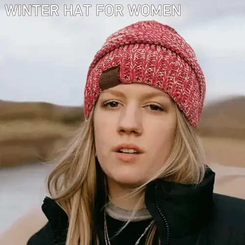 Rosoz 1&2 Packs Ayollar uchun Ponytail Beanie, Qishki iliq Beanie Tail Yumshoq Stretch Cable Knit Tartibsiz Yuqori Chokili Shlyapa - 5