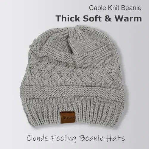 Rosoz 1&2 Packs Ayollar uchun Ponytail Beanie, Qishki Issiq Beanie Dum Yumshoq Choziluvchan Kabel Trikotaj Buzuq Yuqori To'plam Shlyapa - 3
